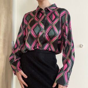 Silk Geometric Patterned Women's Top